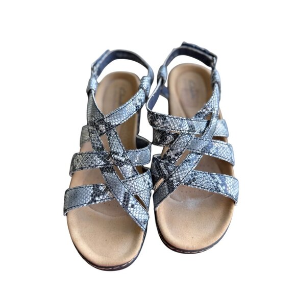 Clarks Women's Merliah Rose Strappy Sandals Navy/Gray Snakeskin Pattern Size 8 - Picture 1 of 6